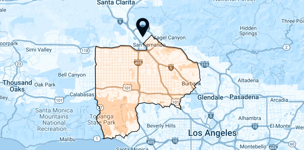 A map showing the main operating area of Block Builders General Contracting, Inc.